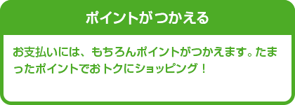 ポイントがつかえる　お支払いにはもちろんリクルートポイントがつかえます。たまったポイントでおトクにショッピング！