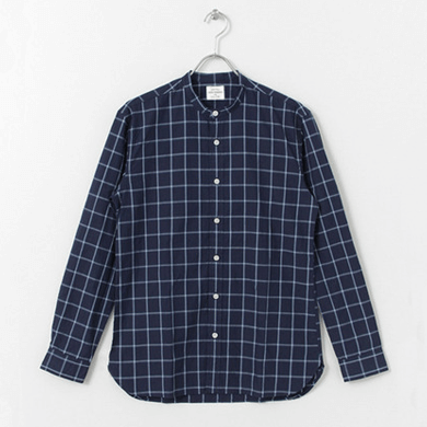 URBAN RESEARCH インディゴチェックバンドカラーシャツ