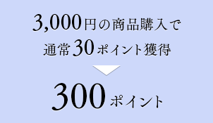 3,000円の商品購入で通常30ポイント獲得→300ポイント