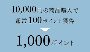 10,000円の商品購入で通常100ポイント獲得→1,000ポイント